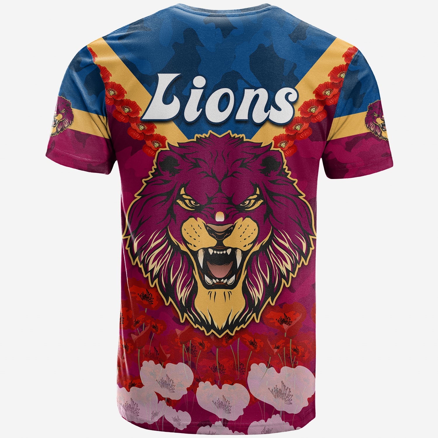 custom-personalised-lions-anzac-2022-t-shirt-brisbane-brissie-poppy-flowers