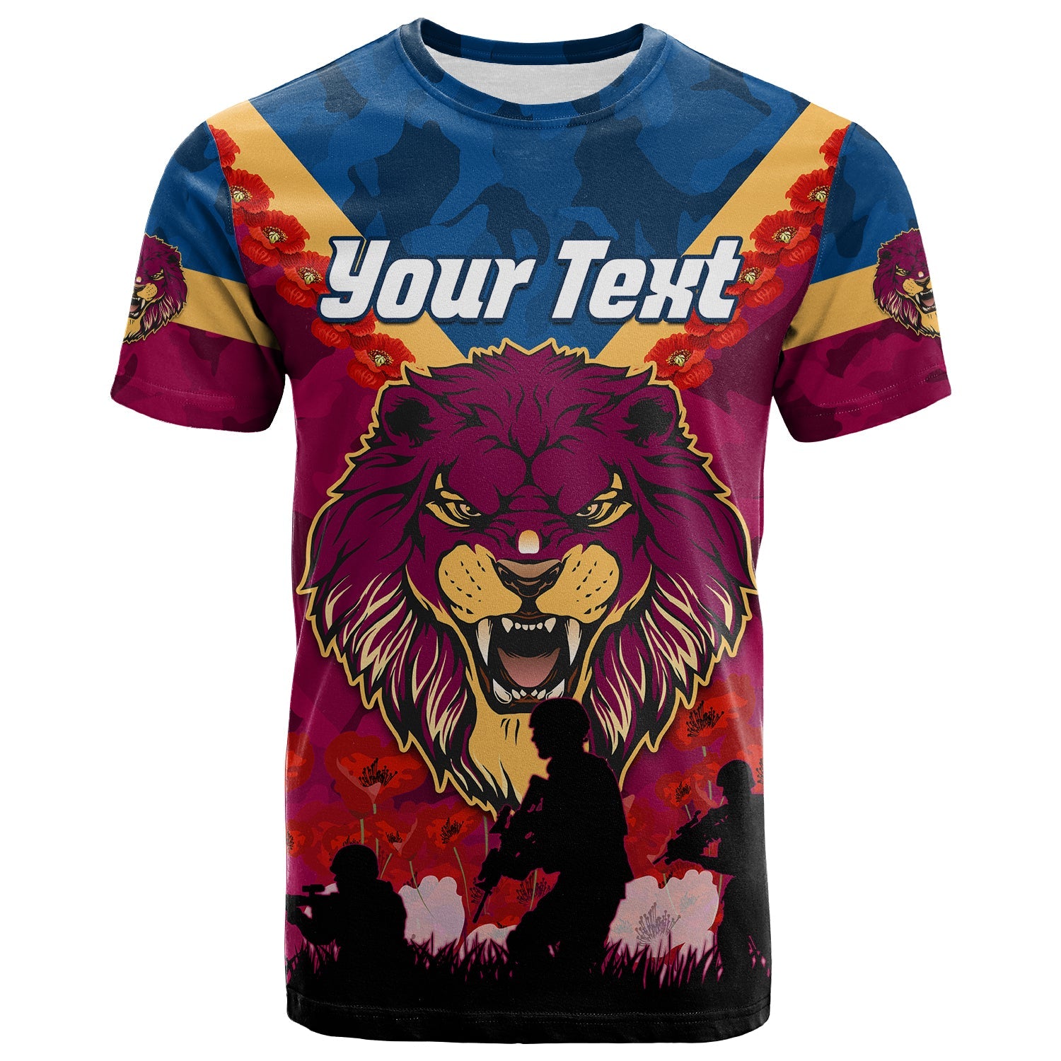 custom-personalised-lions-anzac-2022-t-shirt-brisbane-brissie-poppy-flowers