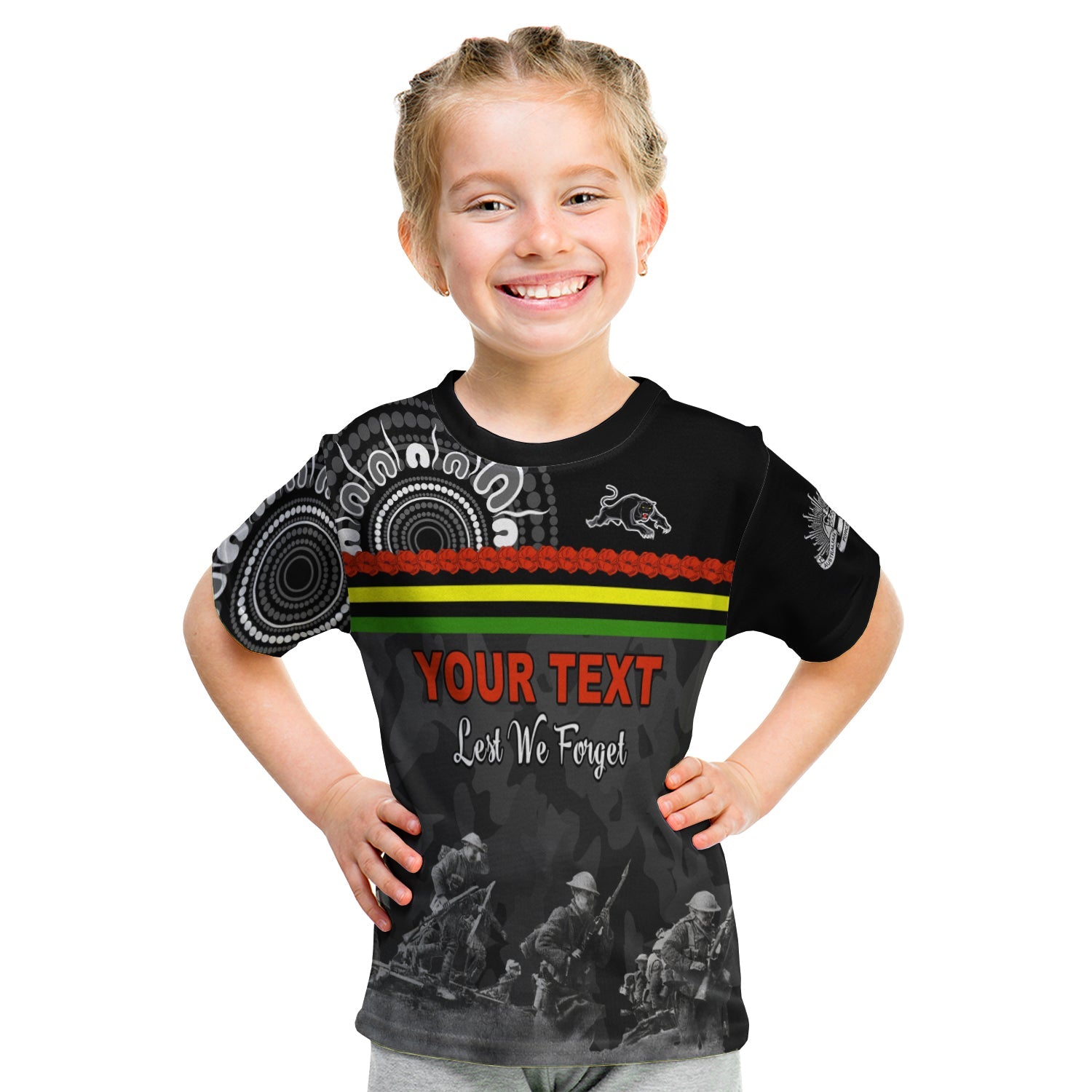 custom-personalised-panthers-anzac-day-t-shirt-kid-aboriginal-lest-we-forget-ver-02