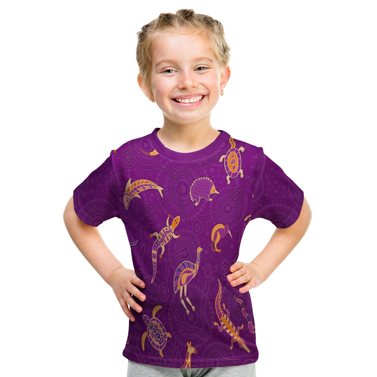 custom-personalised-aboriginal-art-t-shirt-kid-animals-australia-version-purple