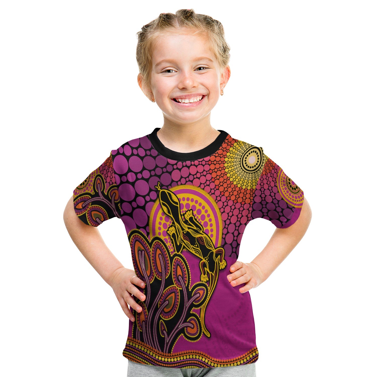 custom-personalised-aboriginal-lizard-t-shirt-kid-tree-on-the-hill-sunshine