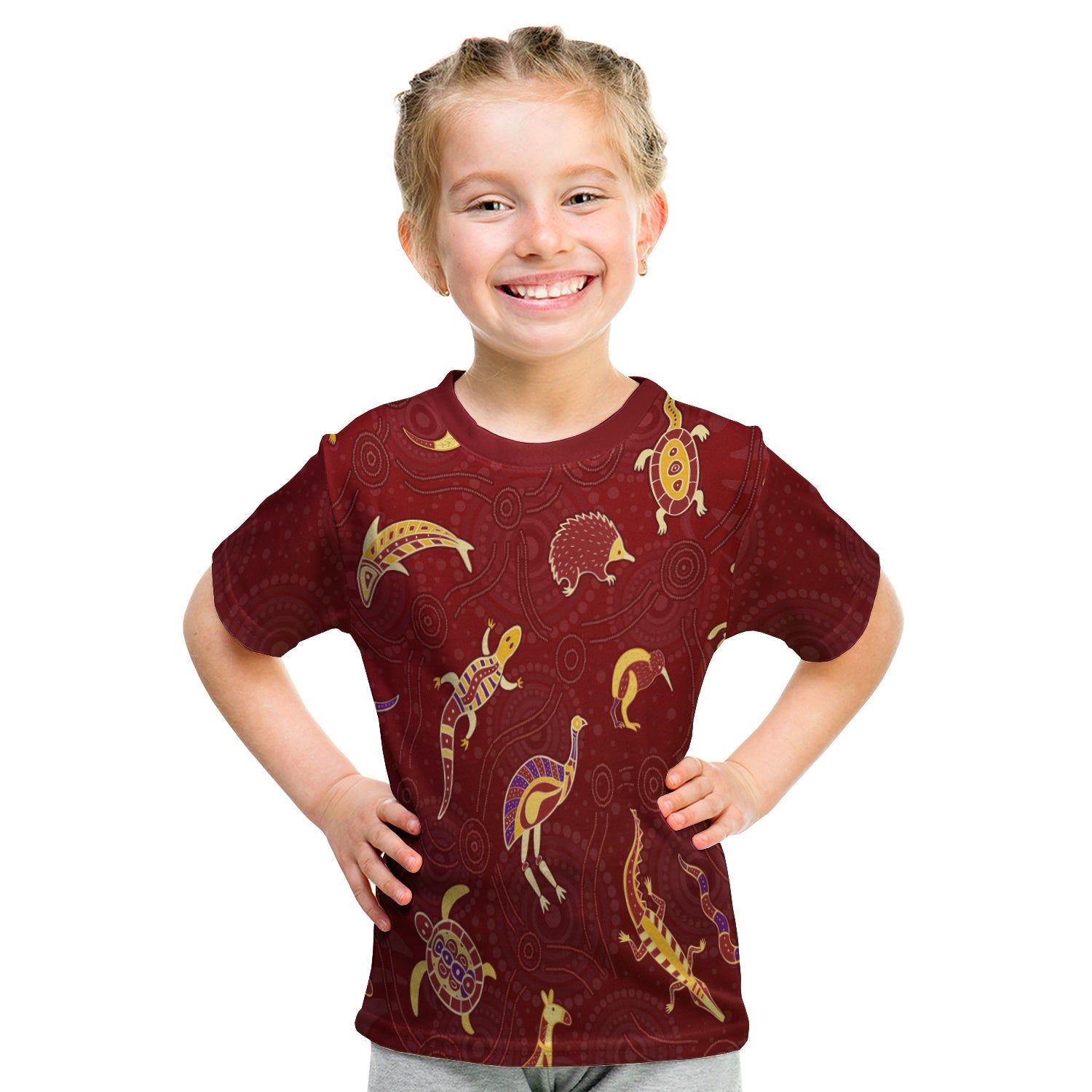 aboriginal-art-t-shirt-kid-animals-australia-version-maroon