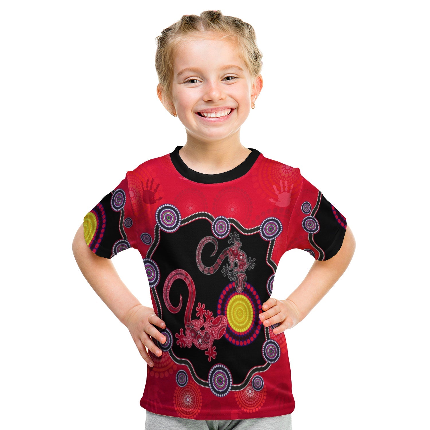 custom-personalised-aboriginal-lizard-t-shirt-kid-attracted-australia-version-red