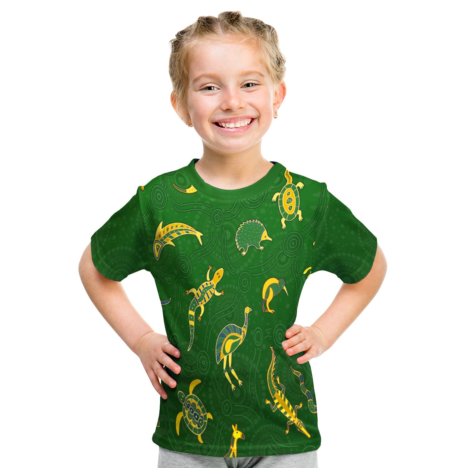 custom-personalised-aboriginal-art-t-shirt-kid-animals-australia-version-green