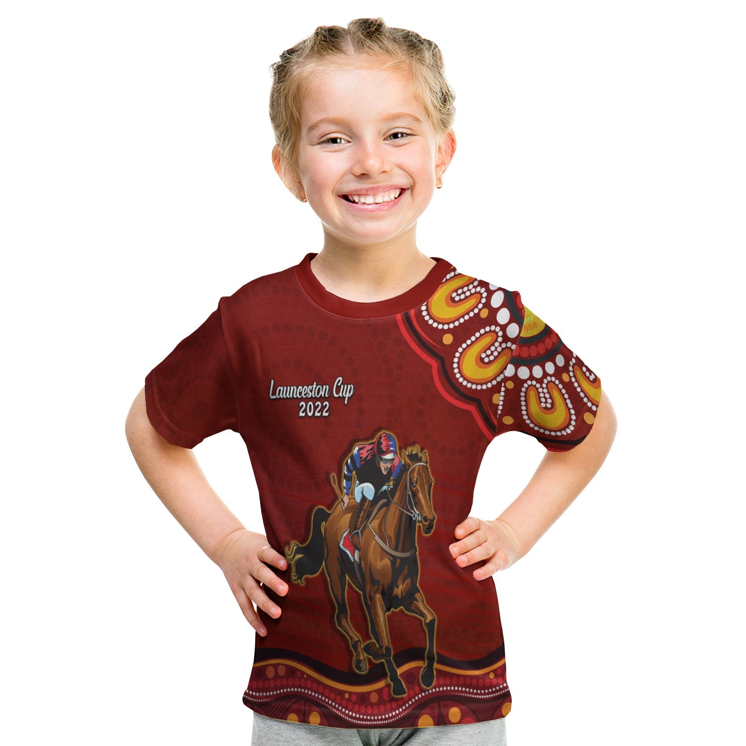 launceston-cup-2022-t-shirt-kid-australia-aboriginal-red-horse-lovers