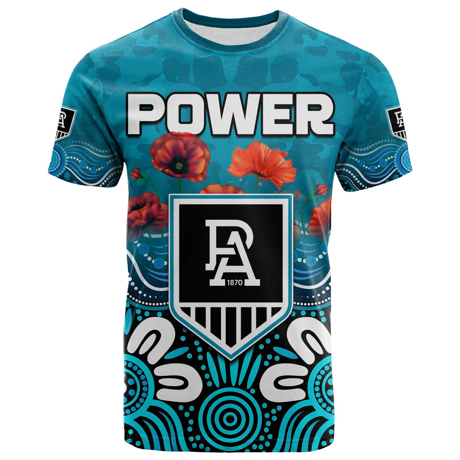 custom-text-and-number-power-anzac-2022-t-shirt-port-adelaide-aboriginal-remember-them