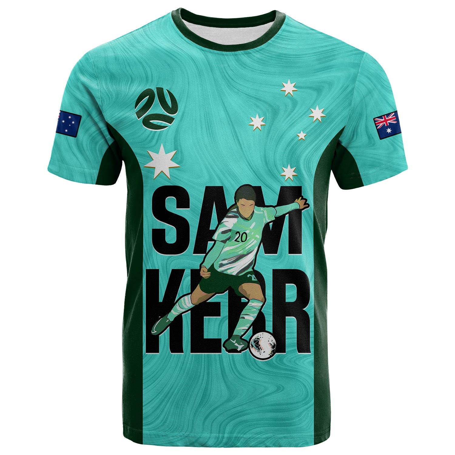 Australia Soccer T Shirt Sam Kerr Matildas World Cup Turquoise LT14