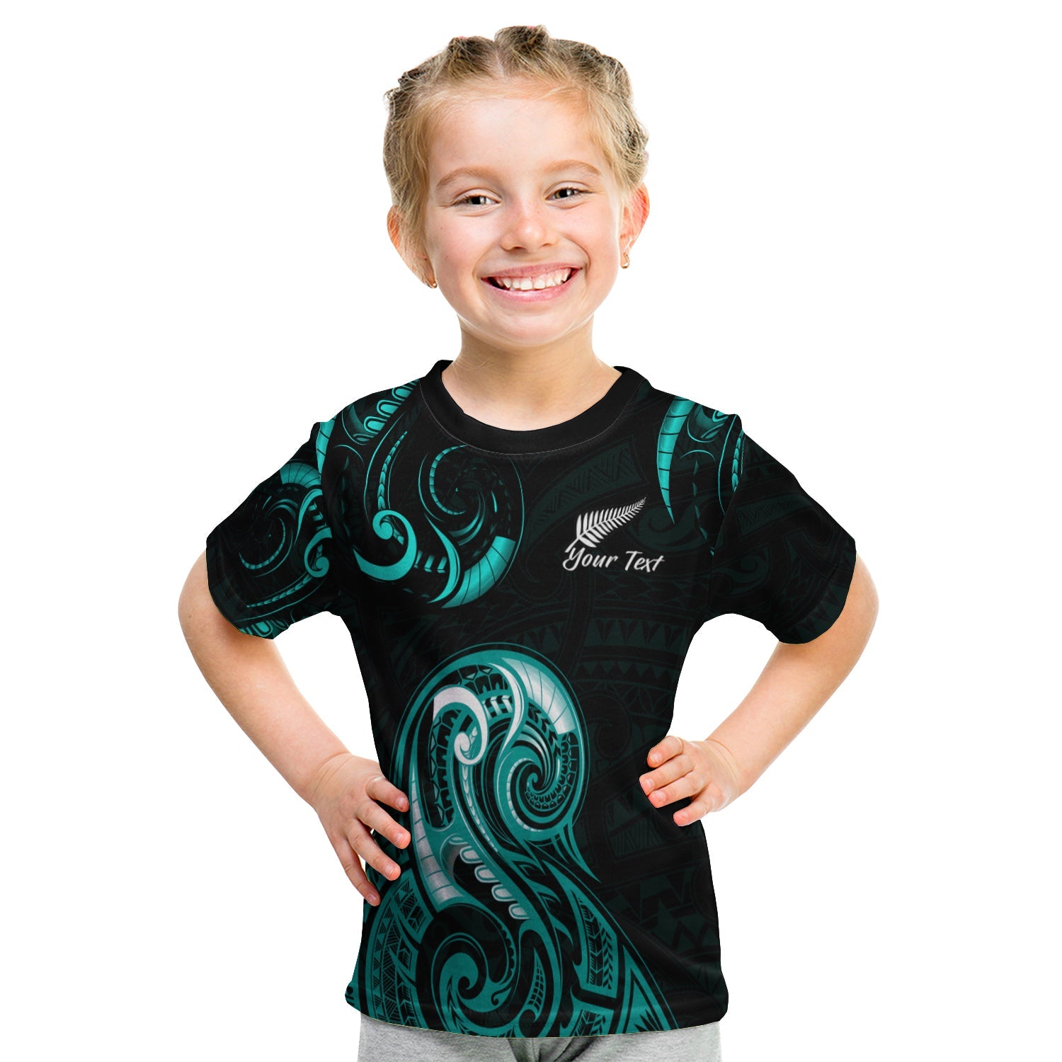 custom-personalised-aotearoa-fern-t-shirt-kid-maori-pattern-version-turquoise