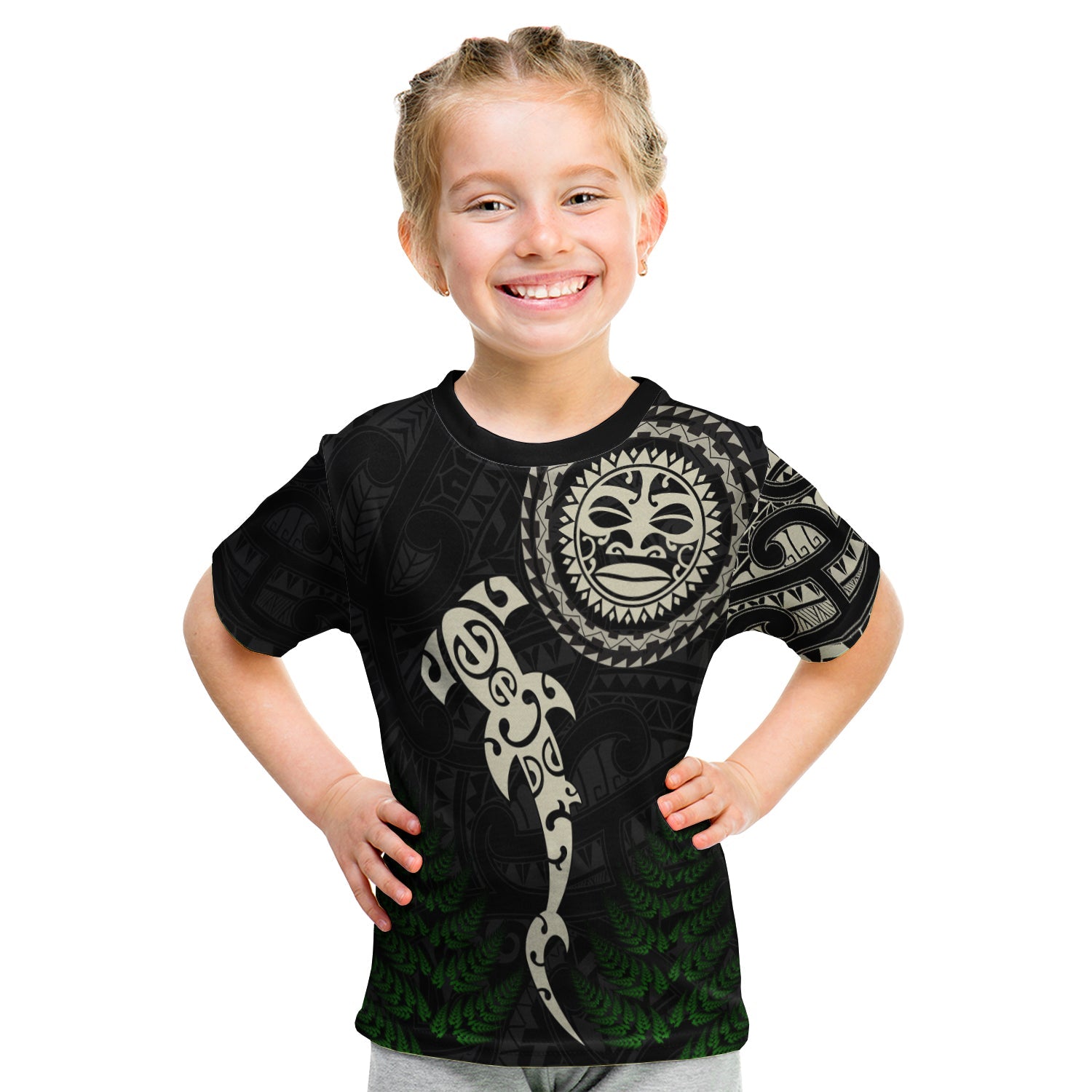 custom-personalised-aotearoa-fern-t-shirt-kid-maori-manaia-and-fish