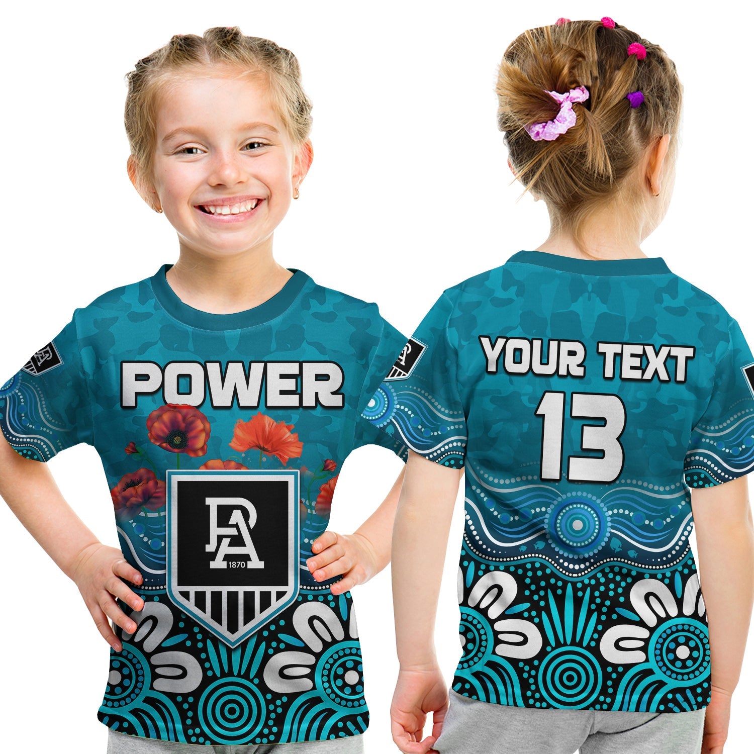 custom-text-and-number-power-anzac-2022-t-shirt-kid-port-adelaide-aboriginal-remember-them