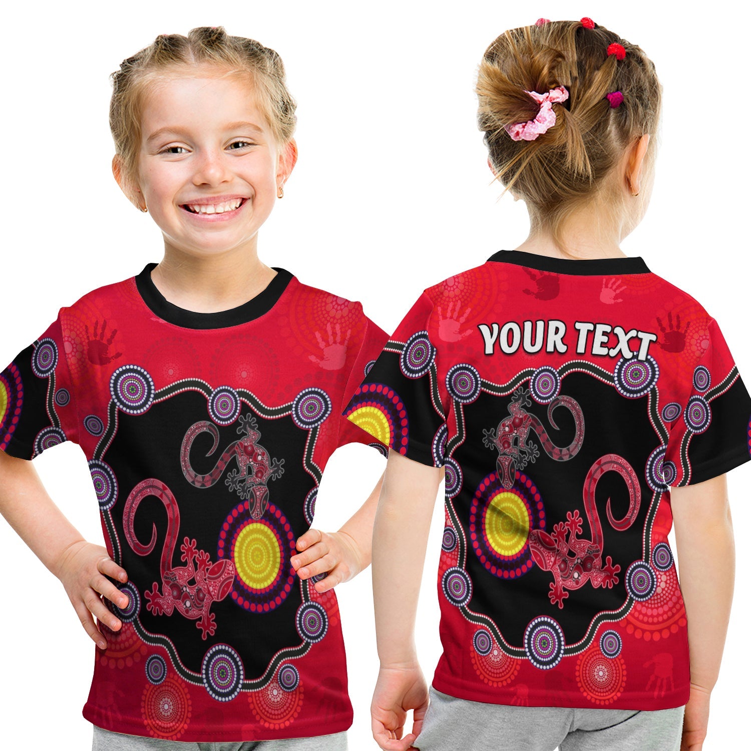 custom-personalised-aboriginal-lizard-t-shirt-kid-attracted-australia-version-red