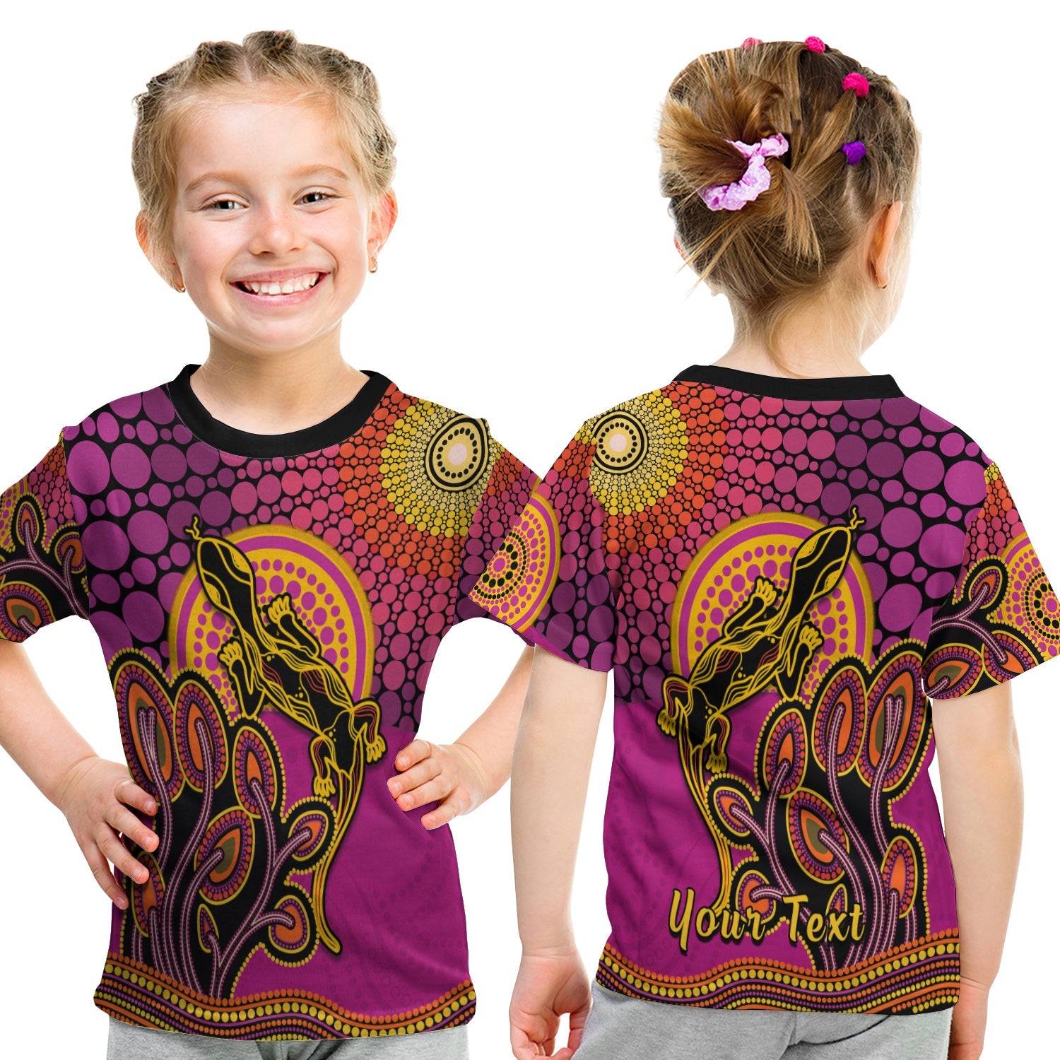 custom-personalised-aboriginal-lizard-t-shirt-kid-tree-on-the-hill-sunshine