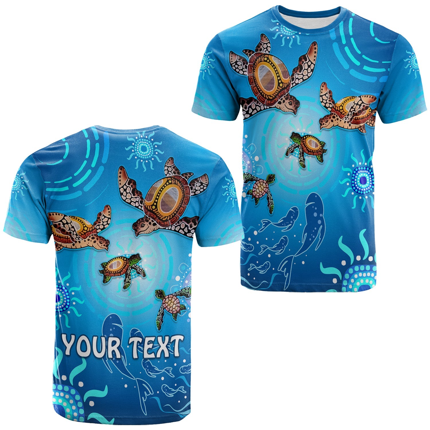 custom-personalised-australian-aboriginal-t-shirt-happy-turtle-family-version-blue