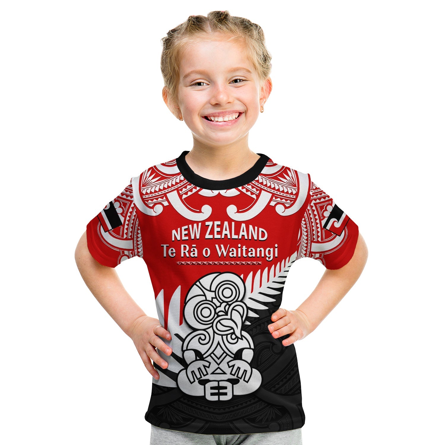 waitangi-day-t-shirt-kid-tino-rangatiratanga-flag-with-tiki-maori-fern