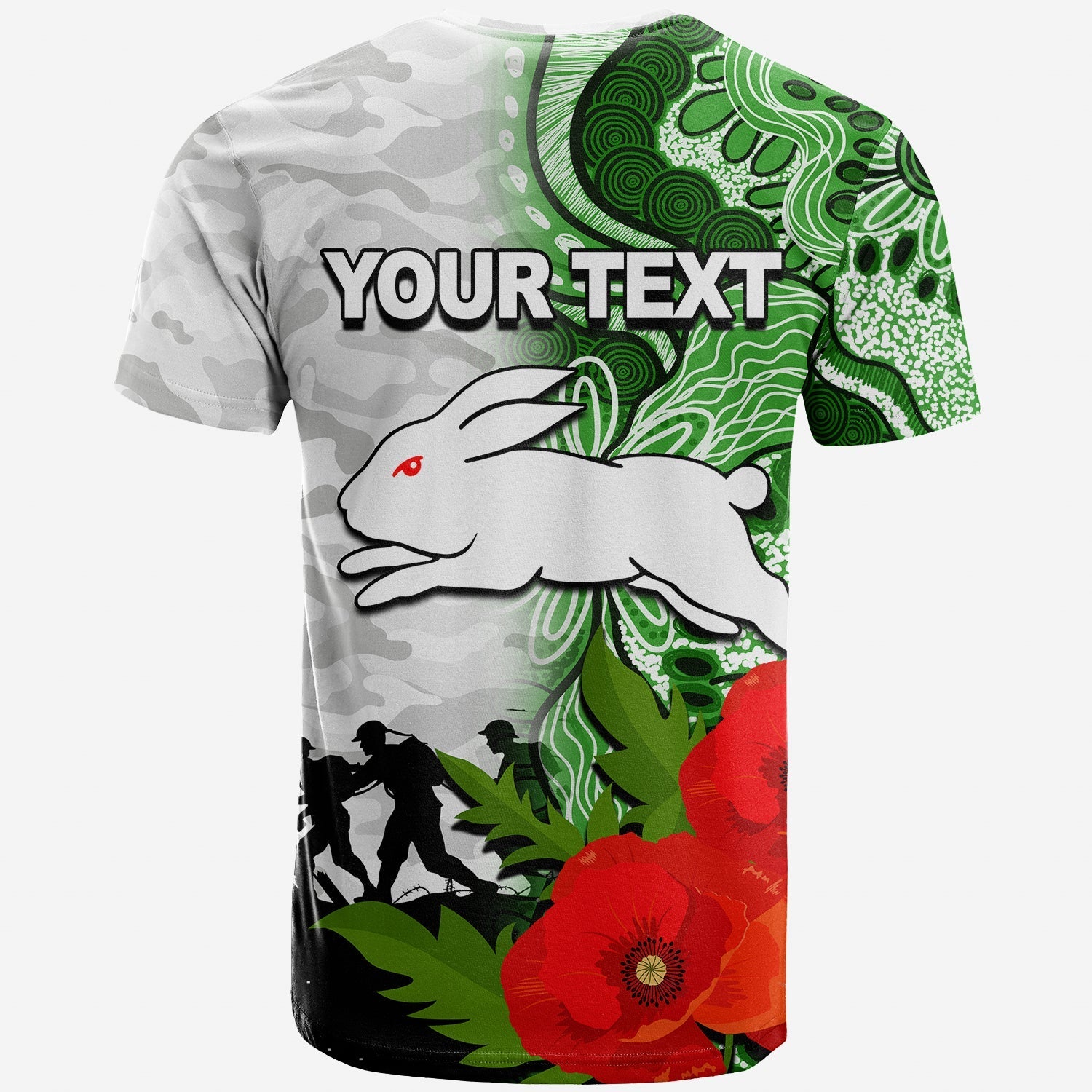 custom-personalisedrabbitohs-anzac-day-aboriginal-mix-army-patterns-t-shirt