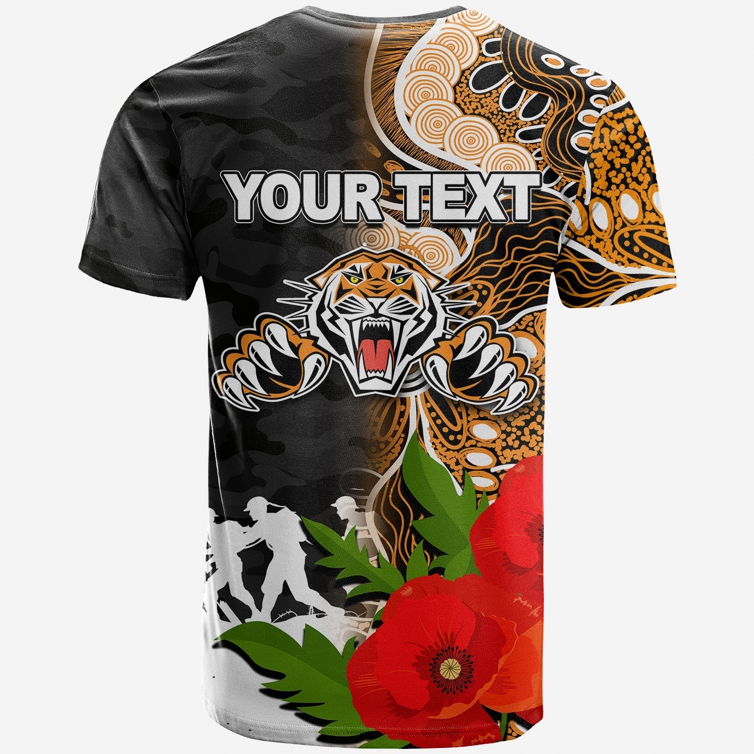 custom-personalisedtigers-anzac-day-aboriginal-mix-army-patterns-t-shirt