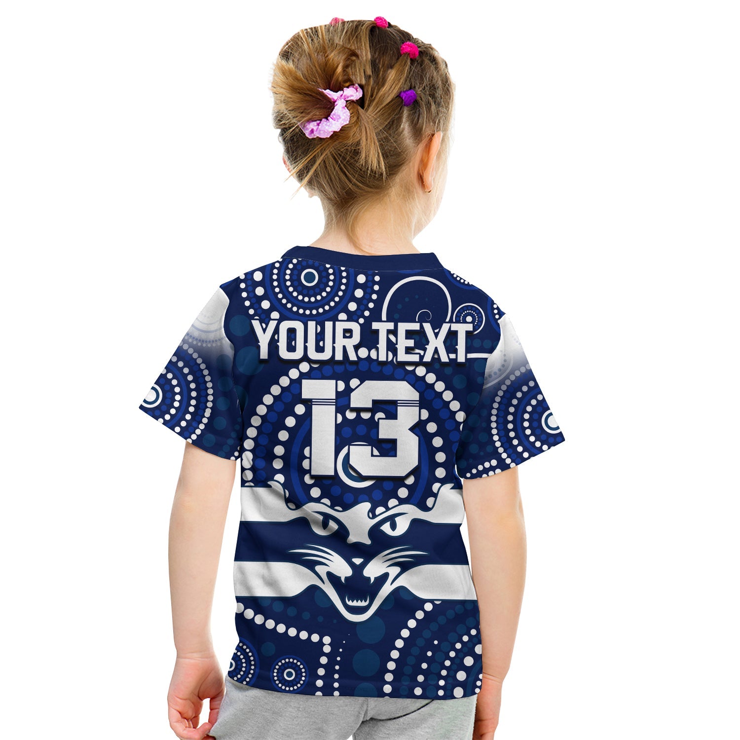 custom-text-and-number-cats-football-t-shirt-kid-aboriginal-australian-premiers-2022-proud-geelong-cartoon