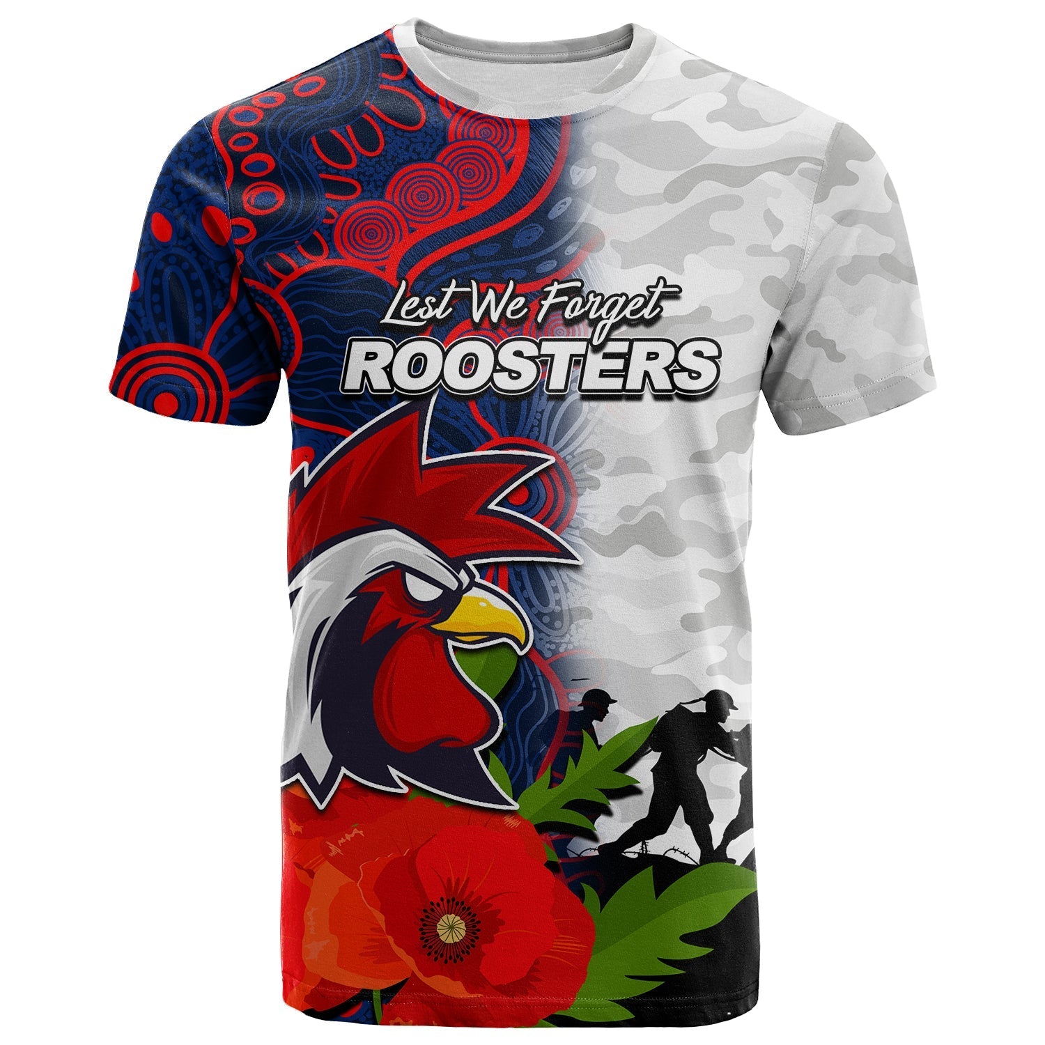 custom-personalisedroosters-anzac-day-aboriginal-mix-army-patterns-t-shirt