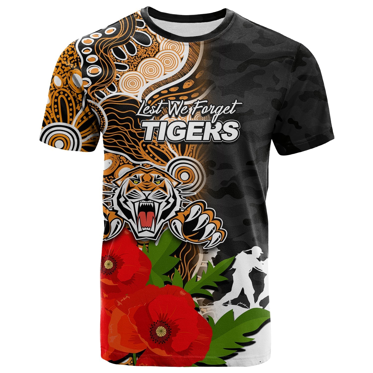 custom-personalisedtigers-anzac-day-aboriginal-mix-army-patterns-t-shirt