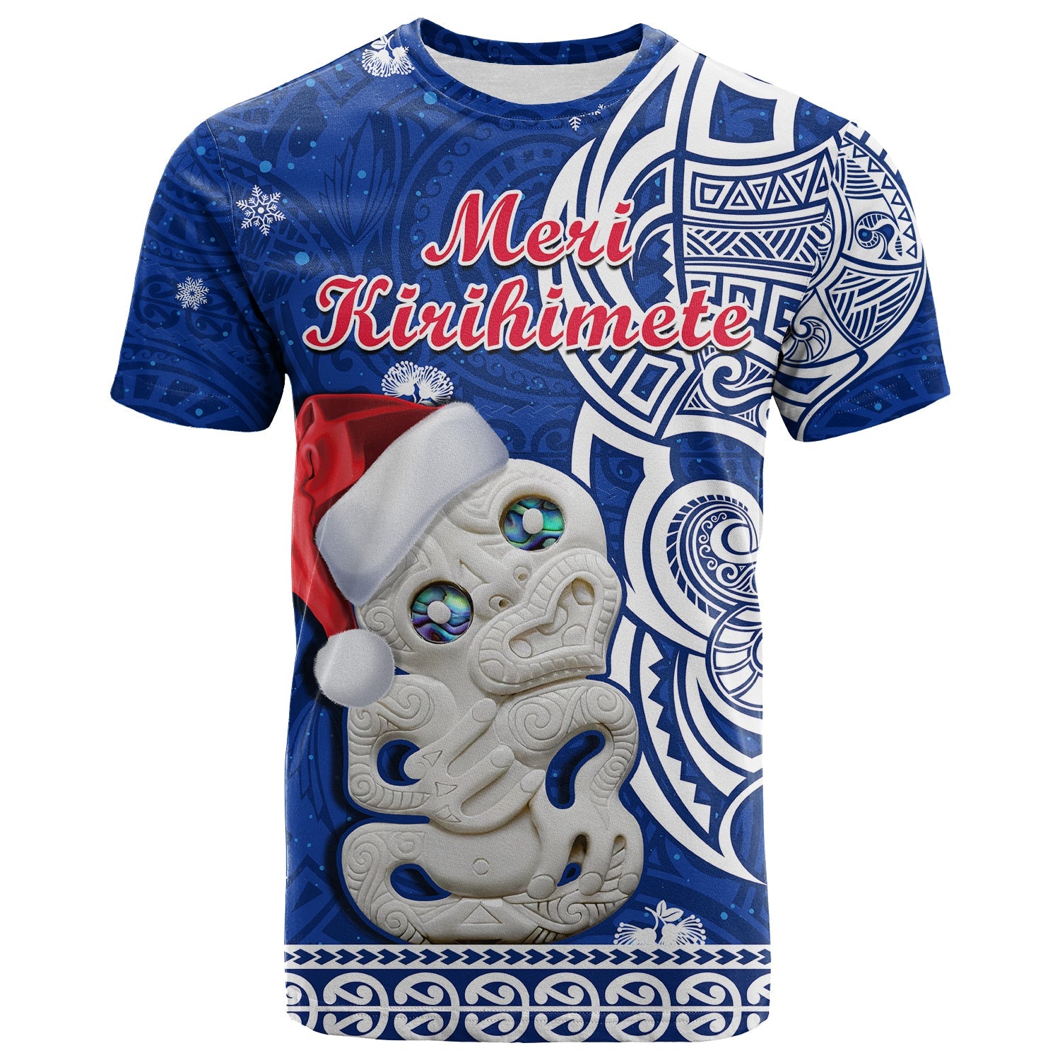 new-zealand-christmas-t-shirt-hei-tiki-blue-pohutukawa-meri-kirihimete