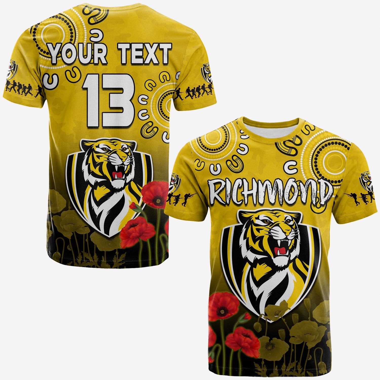 custom-text-and-number-richmond-anzac-2022-t-shirt-tigers-aboriginal-poppy