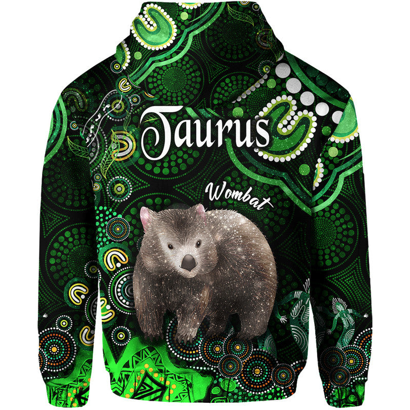 australian-astrology-zip-up-and-pullover-hoodie-taurus-wombat-zodiac-aboriginal-vibes-green