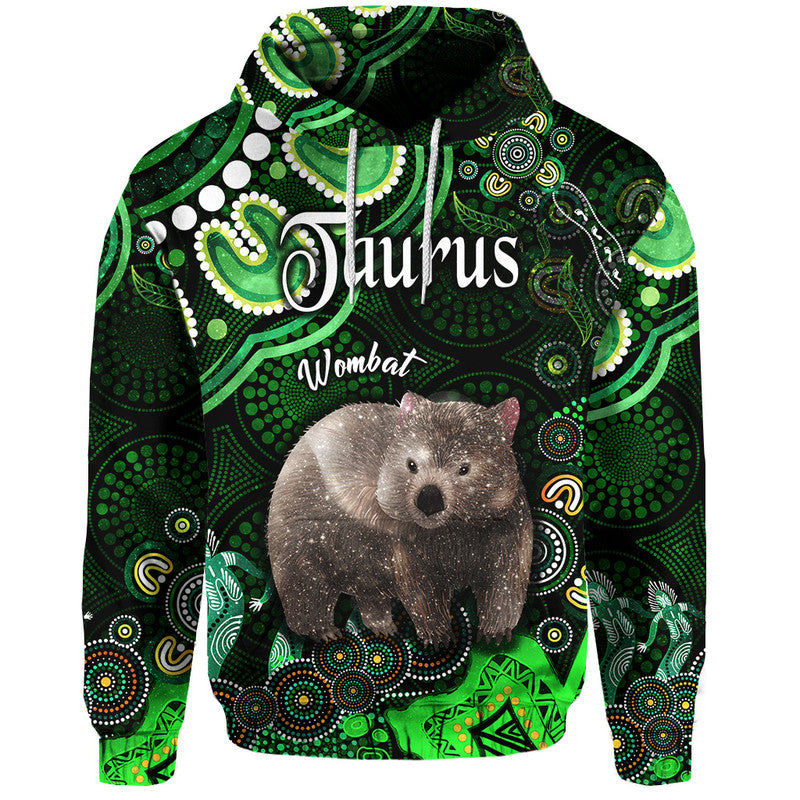 australian-astrology-zip-up-and-pullover-hoodie-taurus-wombat-zodiac-aboriginal-vibes-green