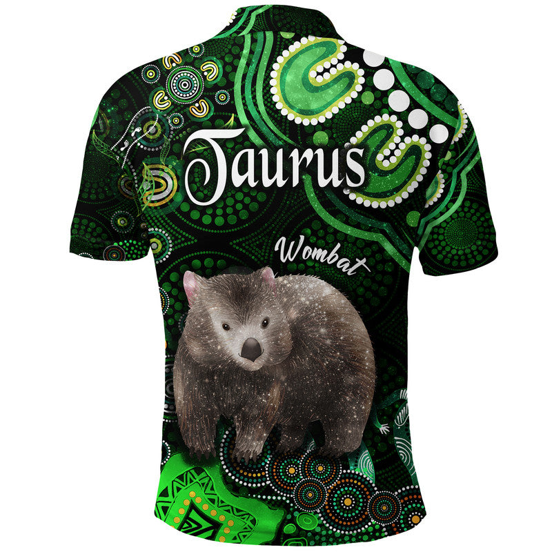 australian-astrology-polo-shirt-taurus-wombat-zodiac-aboriginal-vibes-green