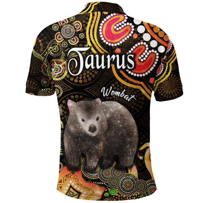 australian-astrology-polo-shirt-taurus-wombat-zodiac-aboriginal-vibes-gold