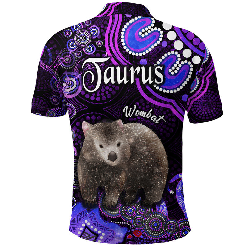 australian-astrology-polo-shirt-taurus-wombat-zodiac-aboriginal-vibes-purple