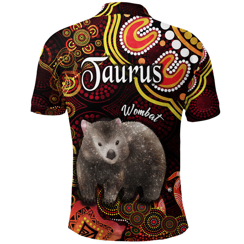 australian-astrology-polo-shirt-taurus-wombat-zodiac-aboriginal-vibes-red