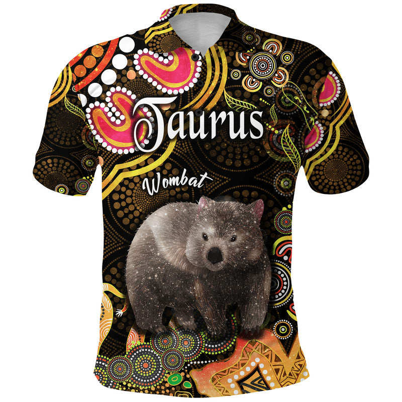 australian-astrology-polo-shirt-taurus-wombat-zodiac-aboriginal-vibes-gold