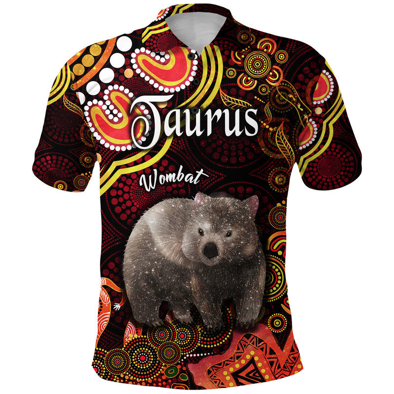 custom-personalised-australian-astrology-polo-shirt-taurus-wombat-zodiac-aboriginal-vibes-red