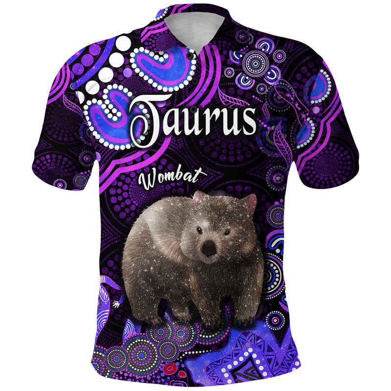 custom-personalised-australian-astrology-polo-shirt-taurus-wombat-zodiac-aboriginal-vibes-purple