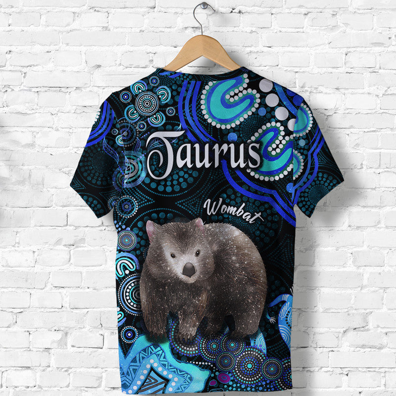 australian-astrology-t-shirt-taurus-wombat-zodiac-aboriginal-vibes-blue