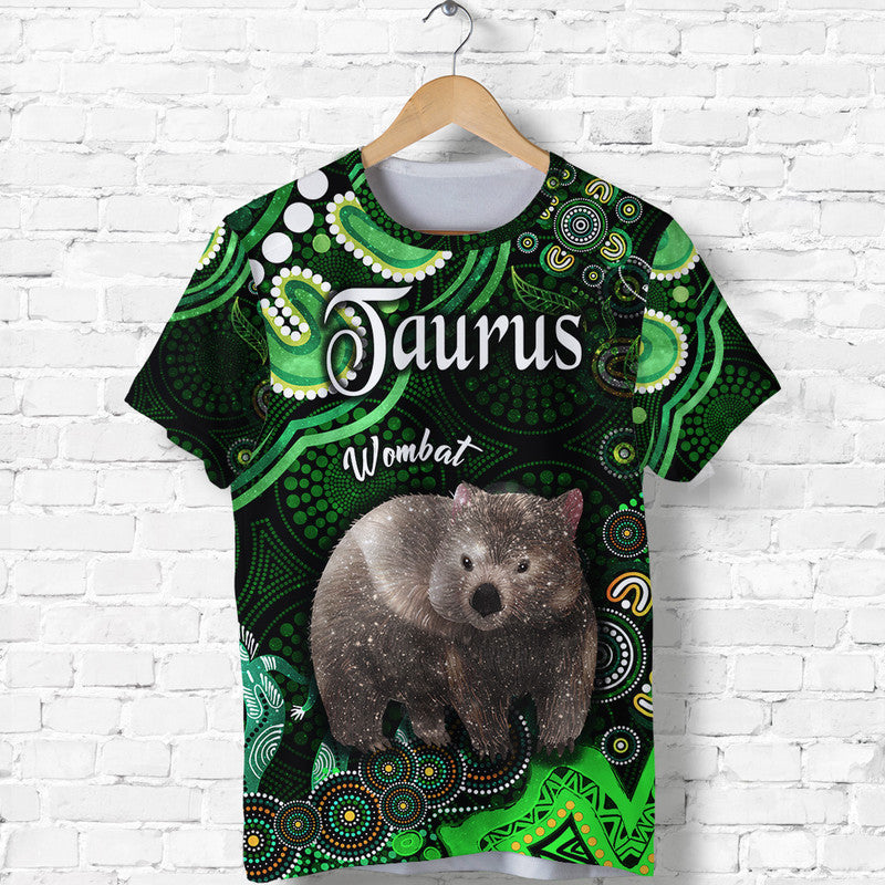 australian-astrology-t-shirt-taurus-wombat-zodiac-aboriginal-vibes-green