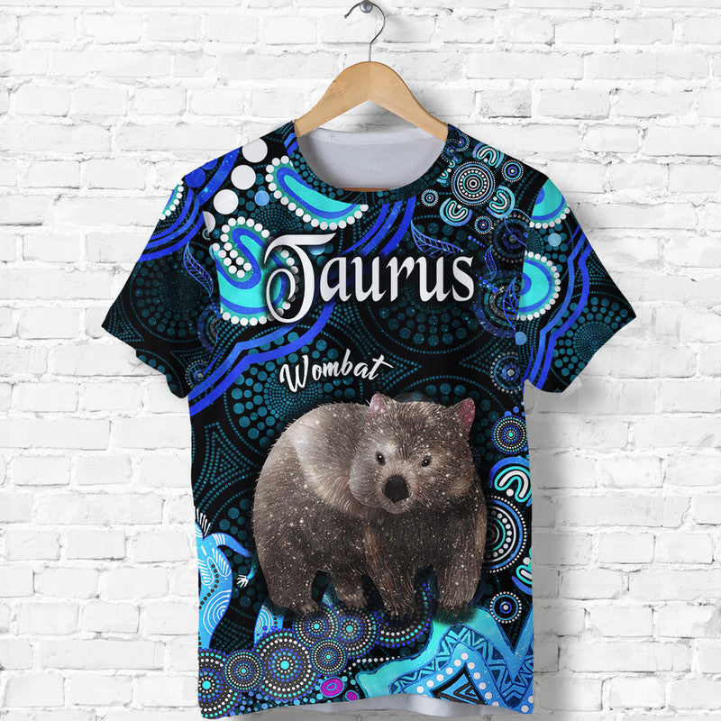 custom-personalised-australian-astrology-t-shirt-taurus-wombat-zodiac-aboriginal-vibes-blue