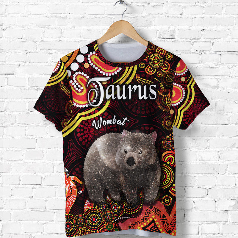 custom-personalised-australian-astrology-t-shirt-taurus-wombat-zodiac-aboriginal-vibes-red