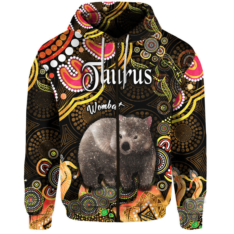 australian-astrology-zip-up-and-pullover-hoodie-taurus-wombat-zodiac-aboriginal-vibes-gold