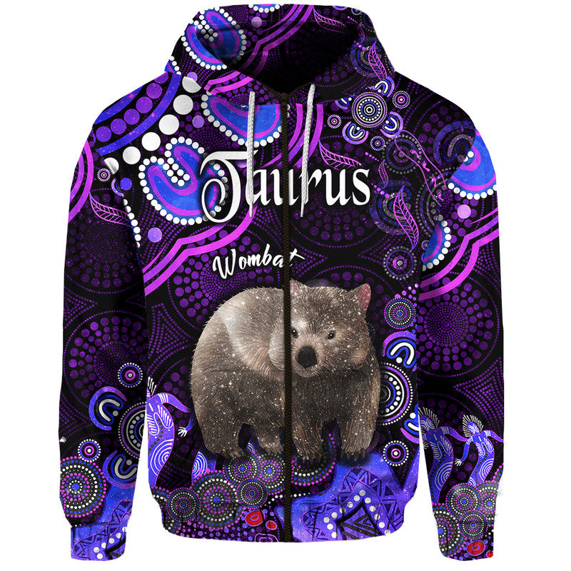 australian-astrology-zip-up-and-pullover-hoodie-taurus-wombat-zodiac-aboriginal-vibes-purple