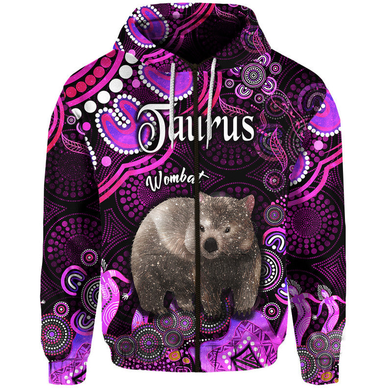 custom-personalised-australian-astrology-zip-up-and-pullover-hoodie-taurus-wombat-zodiac-aboriginal-vibes-pink