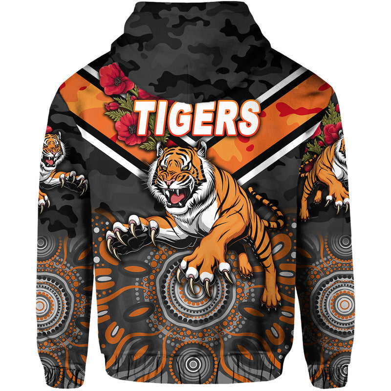 Wests Tigers ANZAC 2022 Zip Up And Pullover Hoodie Indigenous Vibes LT8