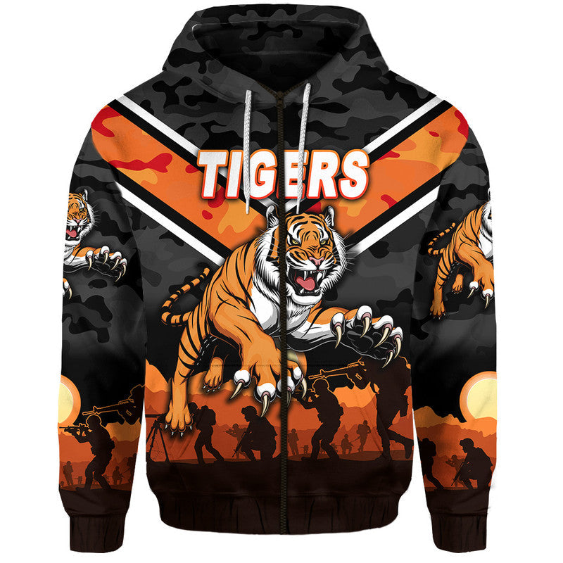 Wests Tigers ANZAC 2022 Zip Up And Pullover Hoodie Simple Style LT8