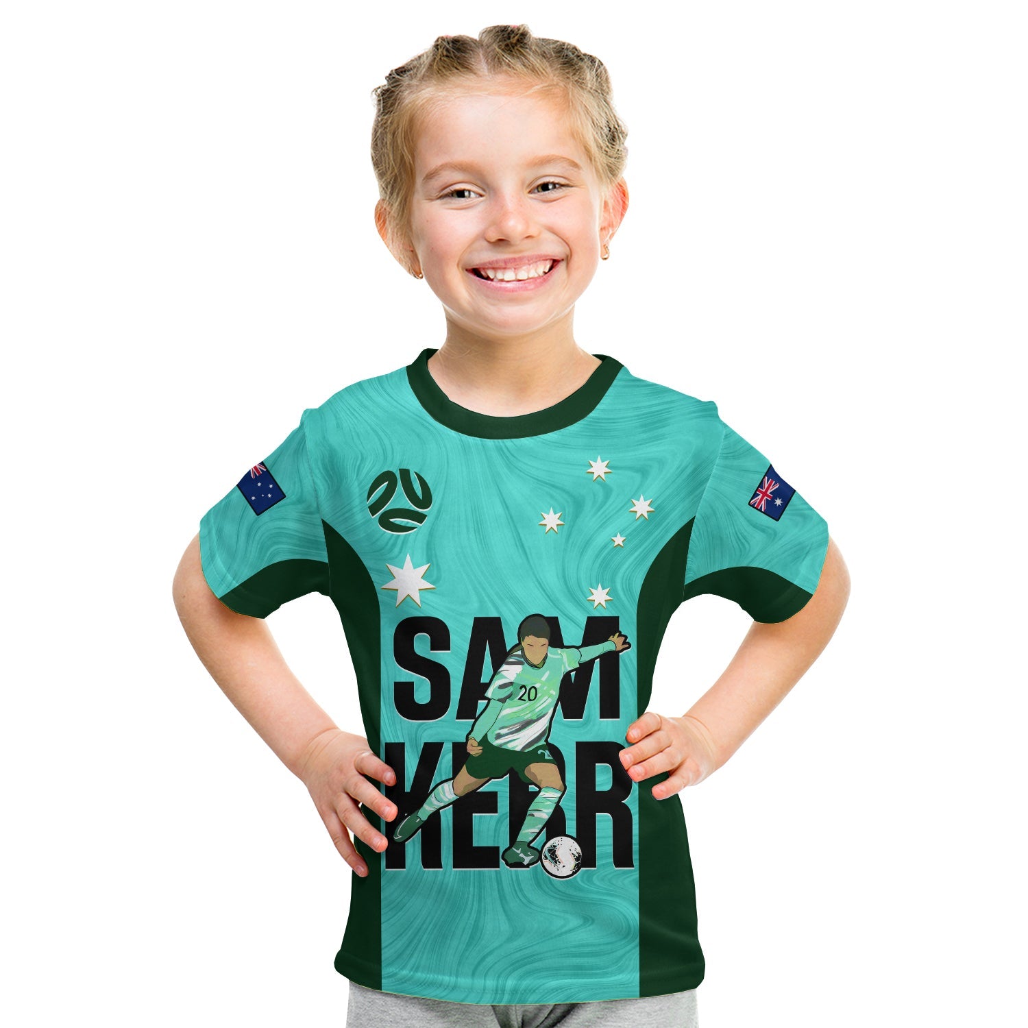 Australia Soccer T Shirt Sam Kerr Matildas World Cup Turquoise LT14