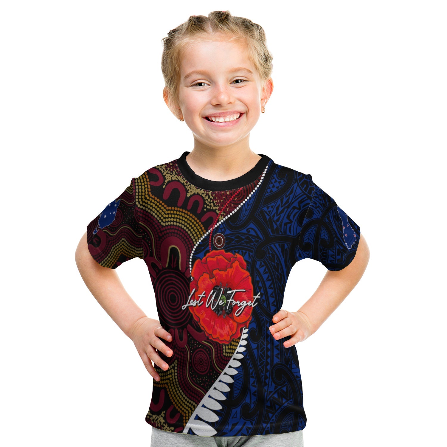 custom-personalised-aboriginal-mix-maori-anzac-day-kid-t-shirt-lest-we-forget