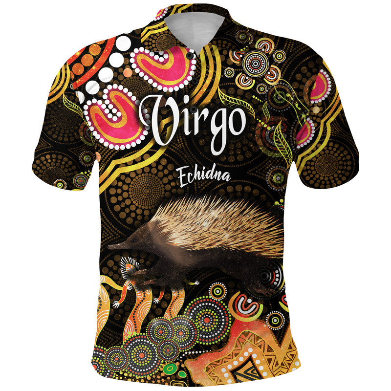 australian-astrology-polo-shirt-virgo-echidna-zodiac-aboriginal-vibes-gold