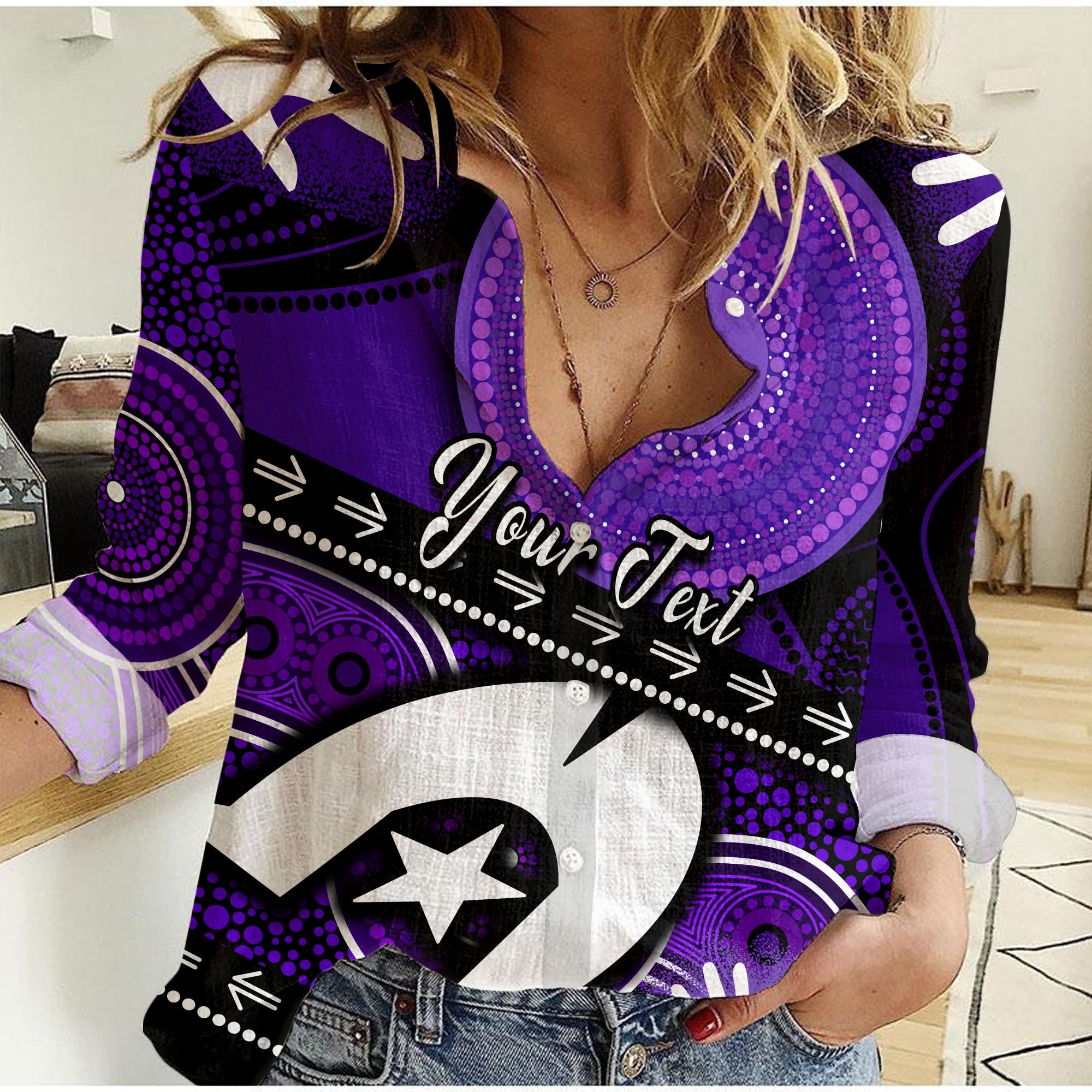 custom-personalised-australian-naidoc-aboriginal-and-torres-strait-islands-flags-purple-women-casual-shirt