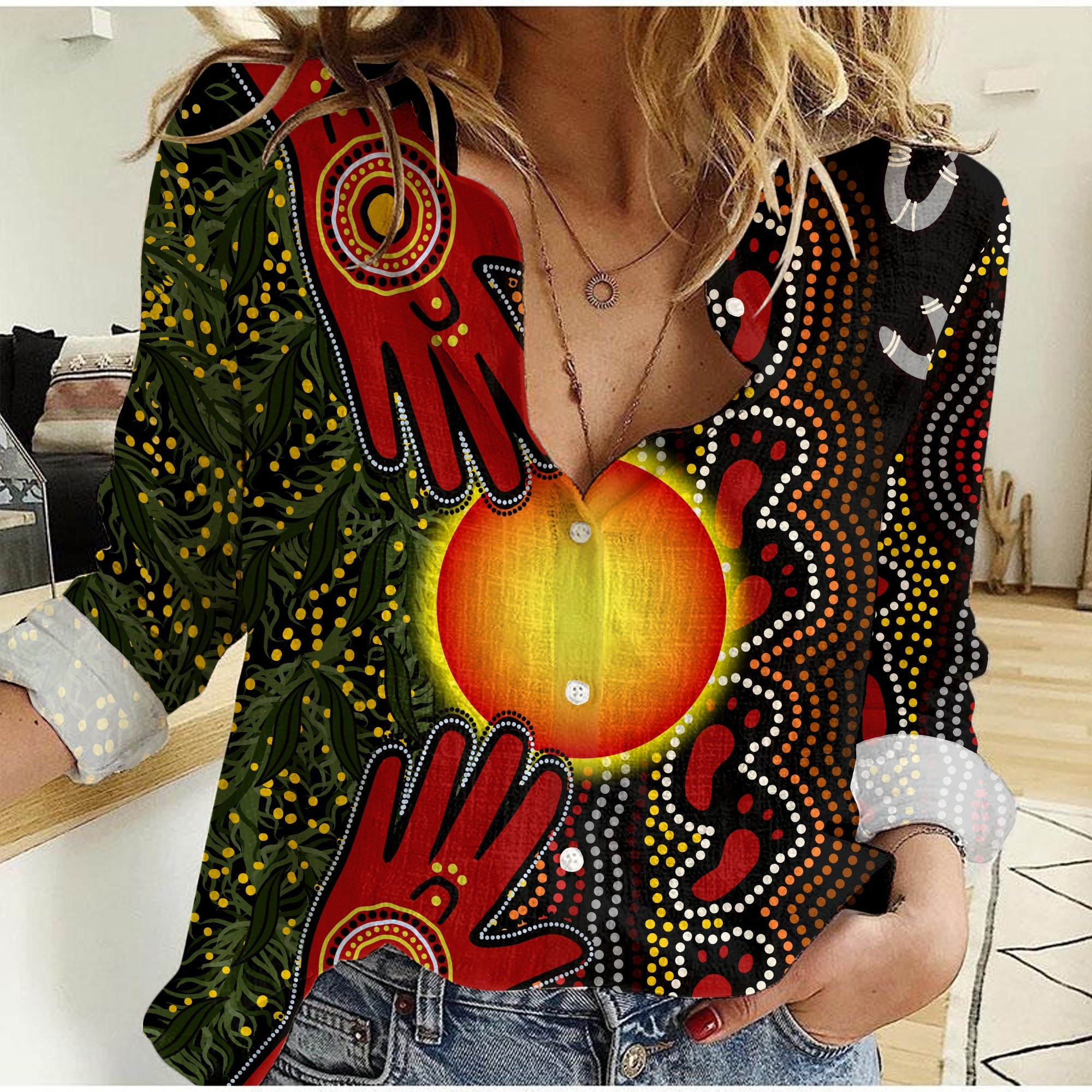 custom-text-and-number-aboriginal-dot-painting-women-casual-shirt-go-to-touch-the-sun