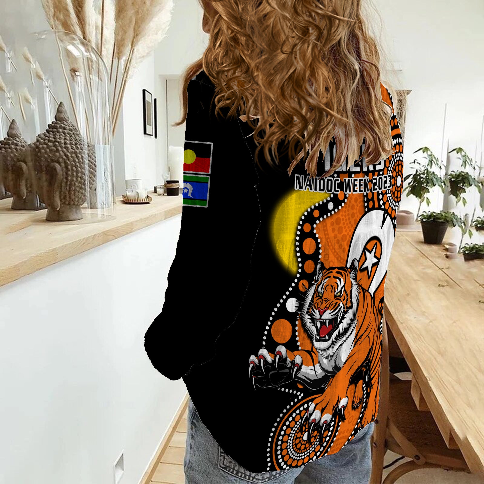 wests-tigers-rugby-naidoc-2023-women-casual-shirt-for-our-elders-indigenous-art