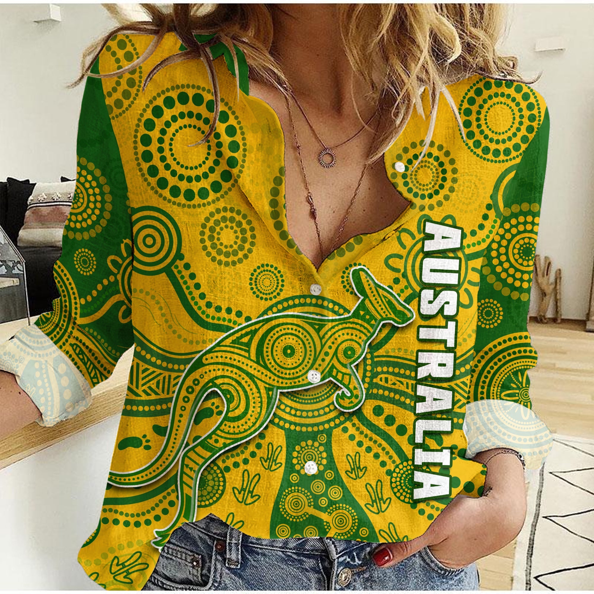 custom-text-and-number-australia-women-casual-shirt-national-colours-proud-aussie-special-indigenous